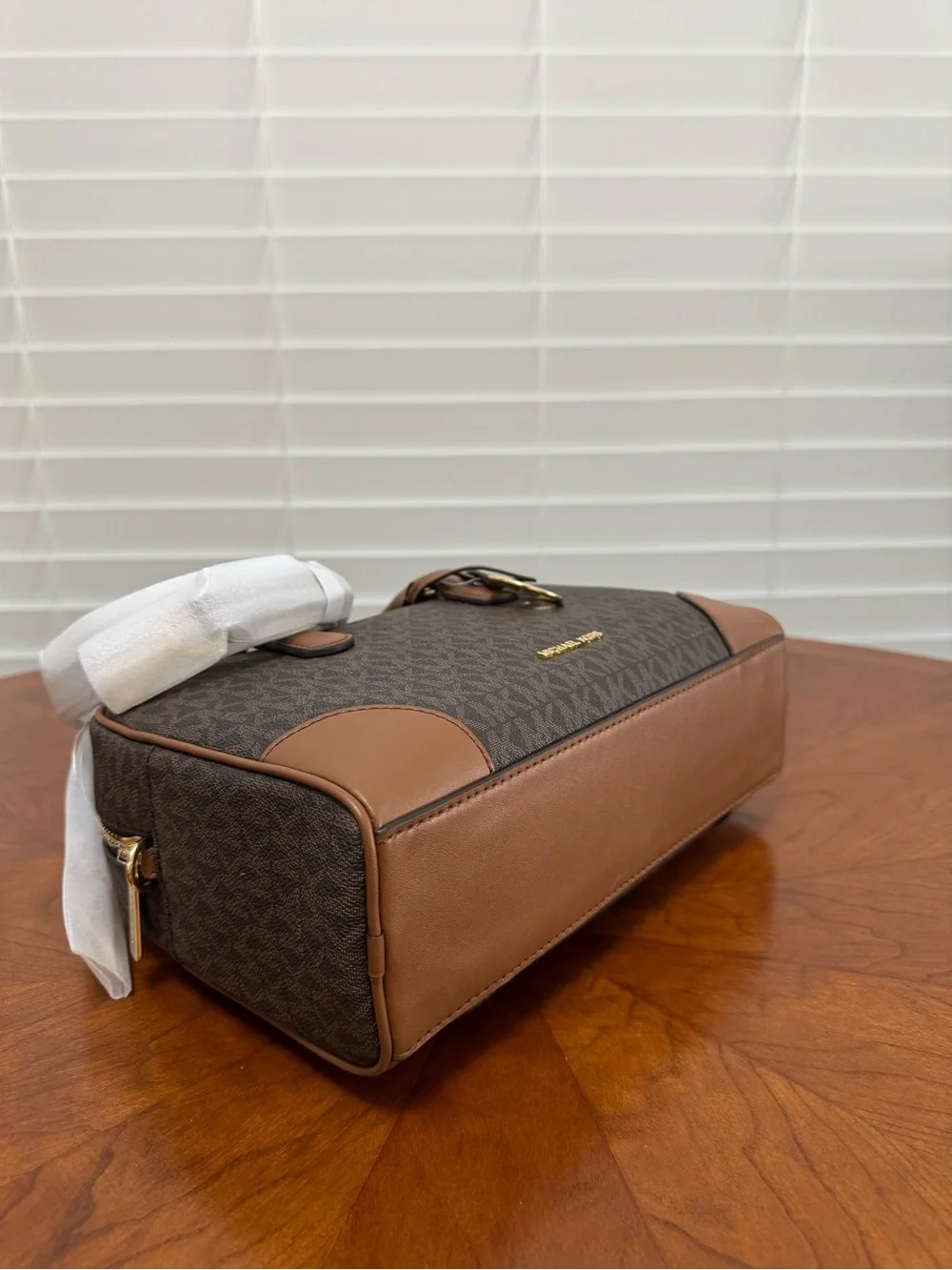 Michael Kors Brown Logo Satchel with Gold Accent